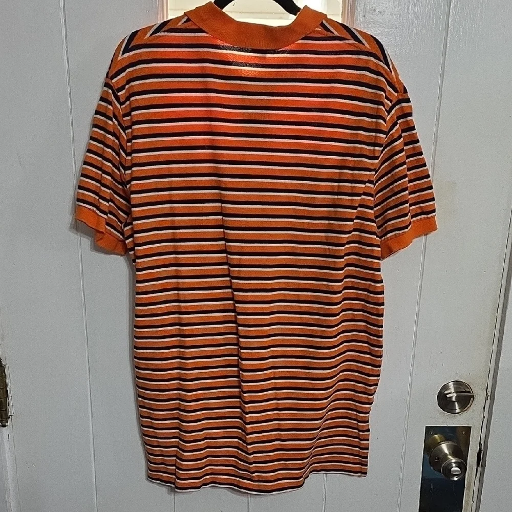 Polo by Ralph Lauren Mens Orange/Navy Striped Polo Shirt Collar Buttons Sz L GUC